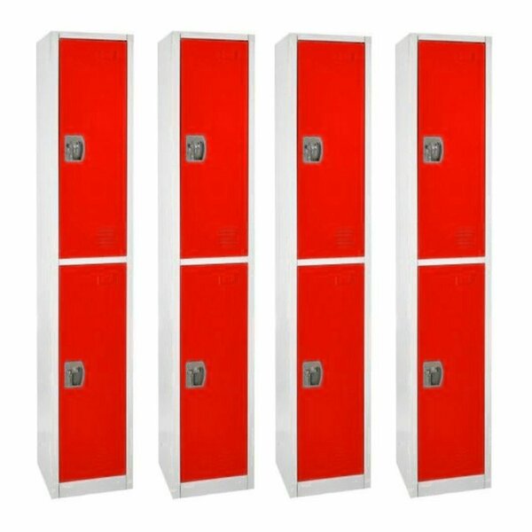 Adiroffice 72in x 12in x 12in Double-Compartment Steel Tier Key Lock Storage Locker in Red, 4PK ADI629-202-RED-4PK